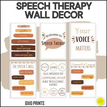 Preview of Speech Therapy Office Wall Decorations, SLP Art, Welcome To Speech Sign, Browns