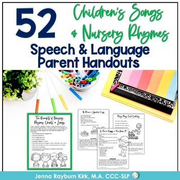 Preview of Speech Therapy Parent Handouts 52 Nursery Rhymes, Kids Songs & Fingerplays