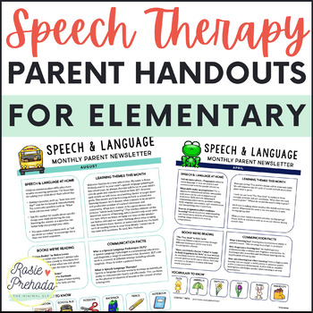 Preview of Speech Therapy Parent Handouts for Elementary - Editable Monthly Newsletters