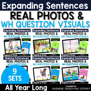 Preview of Speech Therapy WH Questions Picture Scenes, Expand Sentences, Summer Included