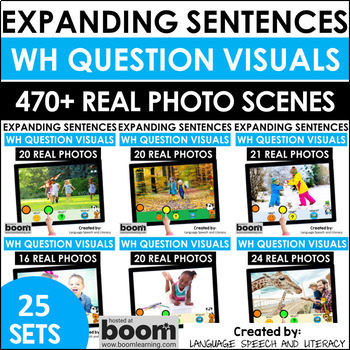 Preview of WH Questions Speech Therapy Picture Scenes, Boom Cards, Spring Included