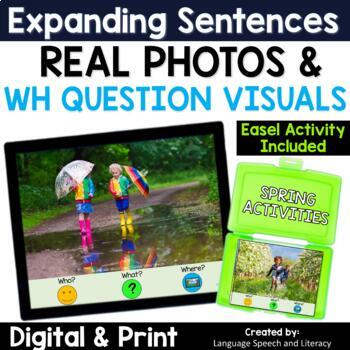 Preview of Spring Speech Therapy, Picture Scenes for Speech Therapy, WH Questions Visuals