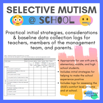 Preview of Selective Mutism At School Baseline Data Collection and Strategies