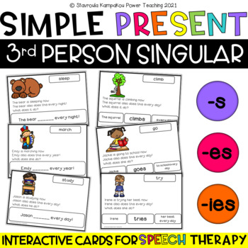 Preview of Speech Therapy Present Simple Third Person Singular Cards -s. -es, -ies