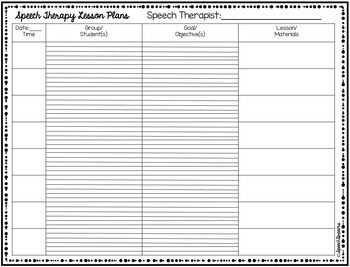 Speech Therapy Progress, Attendance, Planning, Scheduling EDITABLE