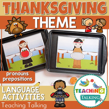 Preview of Thanksgiving Speech Therapy and Language Activities for Pronouns & Prepositions