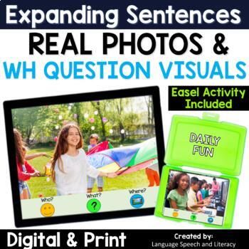 Preview of Spring Speech Therapy WH Questions Picture Scenes Activity, Writing Prompts, ELL