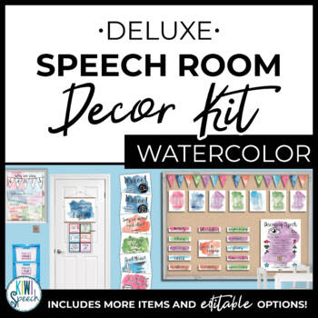 Preview of Speech Therapy Room Decor - Functional Speech Decor w/ Visual Aids - Watercolor