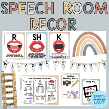 Preview of Speech Therapy Room Decor | Muted Boho Rainbows