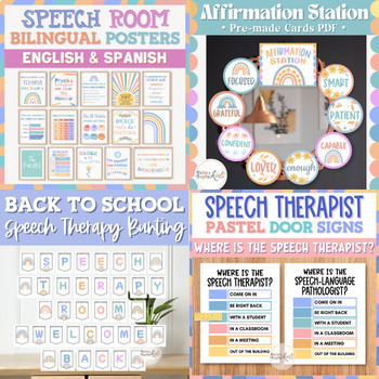 Preview of Speech Therapy Room Decor Posters Speech and Language Sign Bulletin Board SLP