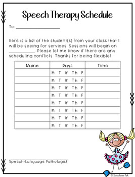 Speech Therapy Schedule - Let Teachers Know When Students Have Speech