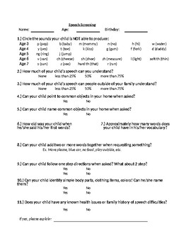 Preview of Speech Therapy Screening