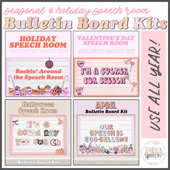 Preview of Speech Therapy Seasonal Bulletin Board Kit | Year Round BUNDLE Room Decor