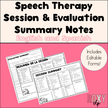 Preview of Speech Therapy  Session & Evaluation Summary Notes | English & Spanish