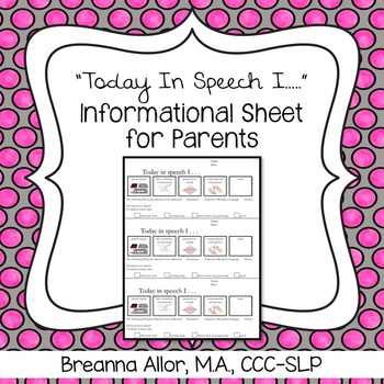 Speech Therapy Session Information Sheet For Parents By Breanna S Speech Shop