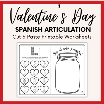 Preview of Spanish Articulation Cut and Paste Valentine's Day Printable for Speech Therapy