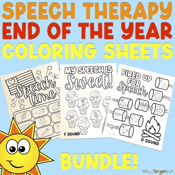 Preview of Speech Therapy Summer Coloring Pages Bundle- Memorial Day, Ice Cream, & Camping