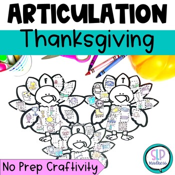 Preview of Speech Therapy Thanksgiving Articulation Worksheets l Turkey Articulation Craft