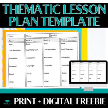 Preview of Speech Therapy Themed Lesson Planning Template - Print + Digital FREEBIE