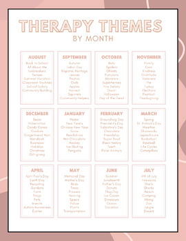 Preview of Speech Therapy Themes By Month