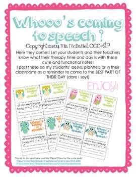 Preview of Speech Therapy Time Reminder Notes Freebie