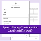 Speech Therapy Treatment Plan Template | Editable, Fillabl