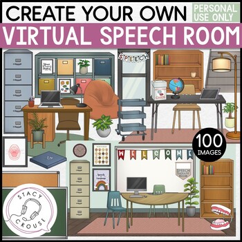 Preview of Speech Therapy Virtual Classroom Images Set for Teletherapy Room Editable