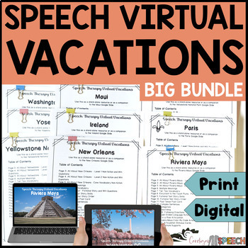 Preview of Speech Therapy Virtual Vacations BUNDLE Mixed Groups - Articulation & Language