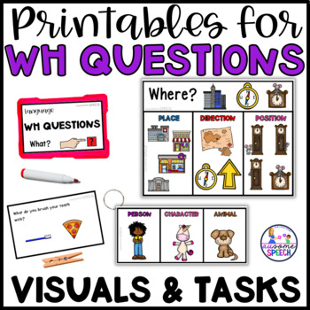 Preview of Speech Therapy Visuals & Task Cards for WH Questions (Who, What, When Where)