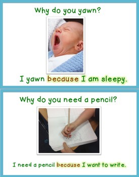 Speech Therapy Why Question Because Answers Booklet Pictures & Sentences