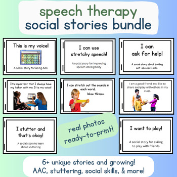 Preview of GROWING 8+ social story bundle -- stuttering, AAC, social skills and MORE!