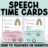 Speech Time Card Reminder Notes for Teachers and Parents- 
