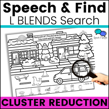 Preview of Speech and Find - L Blends - Articulation Worksheets - Speech Homework - No Prep