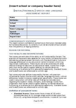 Preview of Speech and Language Assessment Report Template