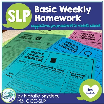 Preview of Speech and Language - Basic Homework - 10 Weeks