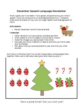 Preview of Speech and Language December Newsletters with Activities