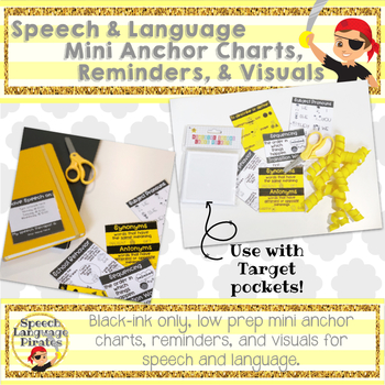 Preview of Speech and Language Mini Anchor Charts, Visuals, & Reminders: Editable, No Prep