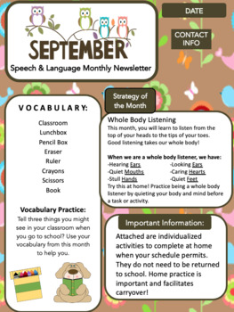 Speech and Language Monthly Newsletters (12 months) by DML Speech