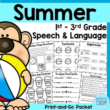 Preview of Speech and Language Summer Homework Packet | 1st - 3rd Grade