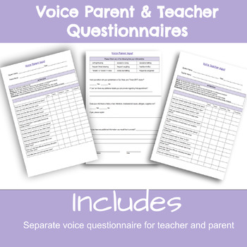 Preview of Speech and Language Voice parent and teacher questionnaire form for assessments