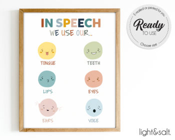 Preview of Speech articulations, Speech therapy poster printable, SLP printable