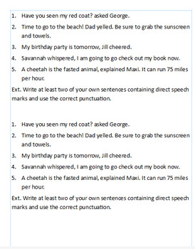Preview of Speech marks worksheet for newspaper report.