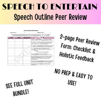 Preview of Speech to Entertain / Public Speaking- 2-page Outline PEER EDIT Form