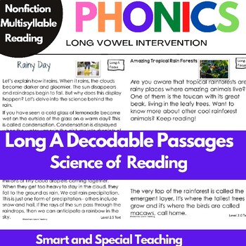 Preview of Nonfiction Long A Reading Passages Comprehension
