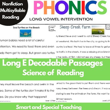 Preview of Nonfiction Long E Reading Passages Comprehension Multisyllable RTI