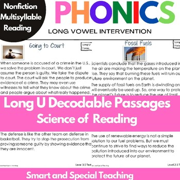 Preview of Long U Nonfiction Reading Passages Comprehension Multisyllable RTI