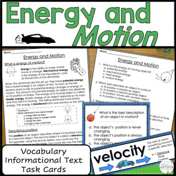 Preview of Energy Speed and Motion Reading Comprehension and Task Card Activities