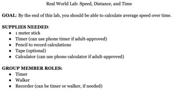 Preview of Speed, Distance, and Time Lab (Editable Google Doc!)