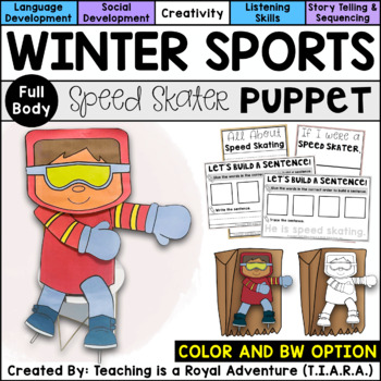 Preview of Speed Skater Craft | Winter Sports Paper Bag Puppet Template & Writing Activity