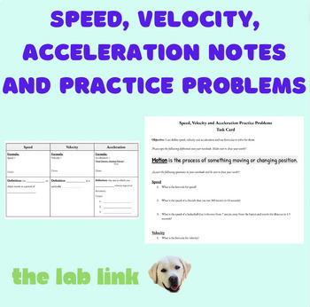 Preview of Speed, Velocity, Acceleration Notes + Practice Problems + Answer Key